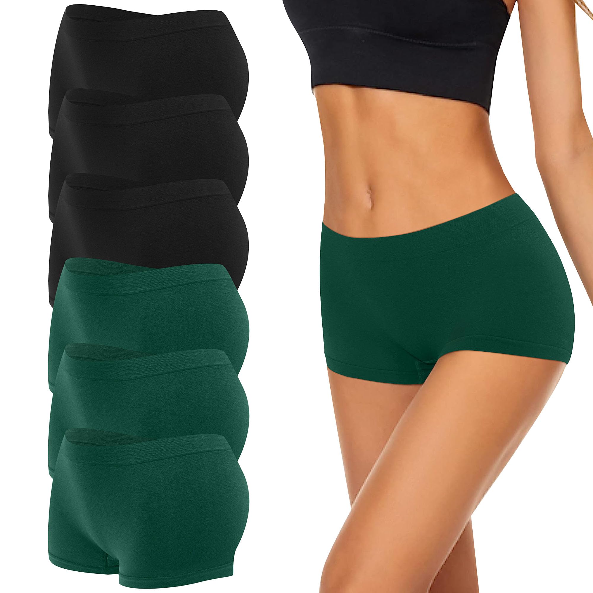 Uizuooy 6er Pack Boxershorts Damen Pantys Nahtlos Unterhosen Damen Seamless Slips Damen Weich Hipster Panties Stretch Unterwäsche Frauen Radlerhose Unterhose BDGR S/M