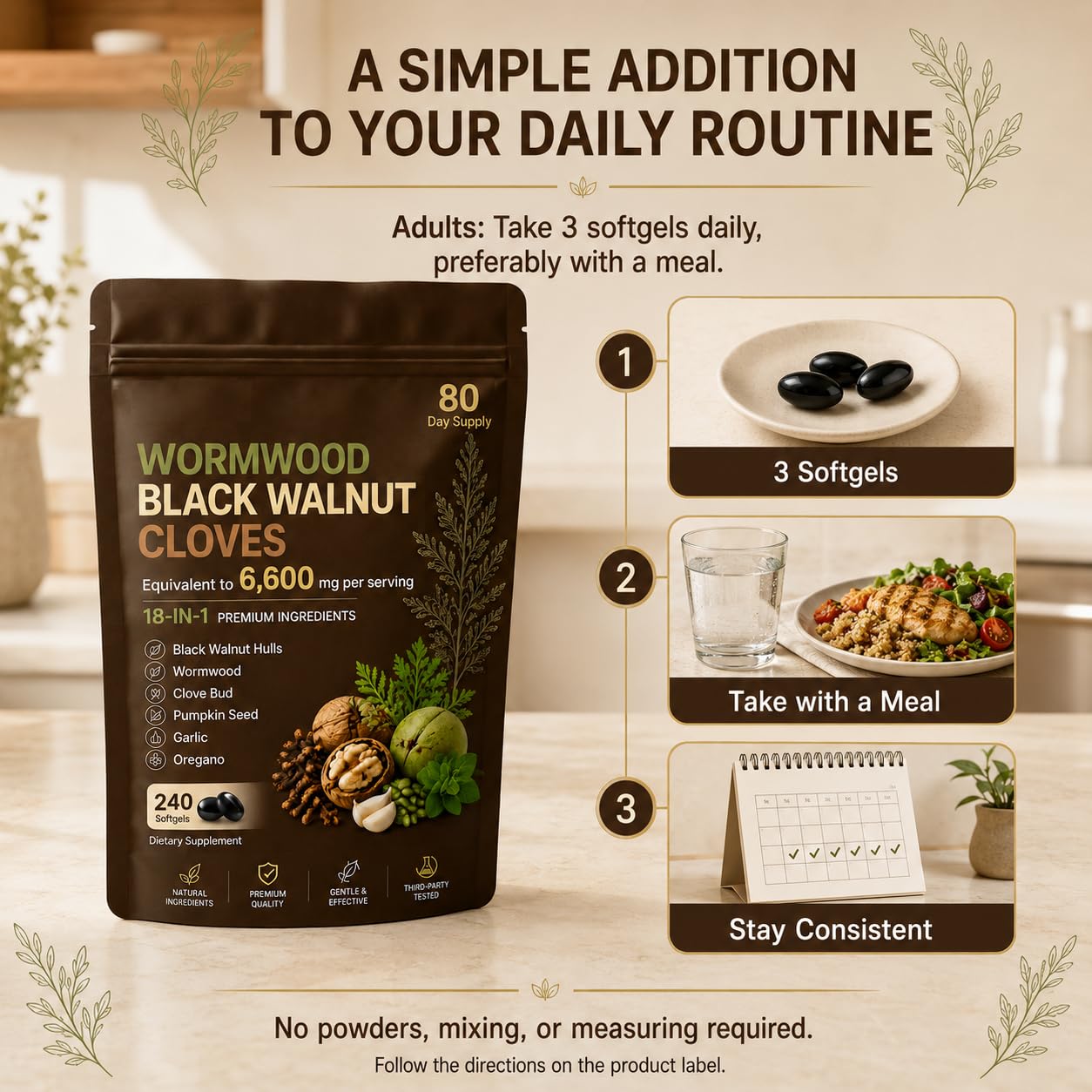 Wormwood Black Walnut Clove Softgels, 18-in-1 Botanical Formula with Pumpkin Seed Complex, Concentrated Herbal Extract Blend for Daily Digestive Balance & Wellness Support, 240 Count — Amazon image 6