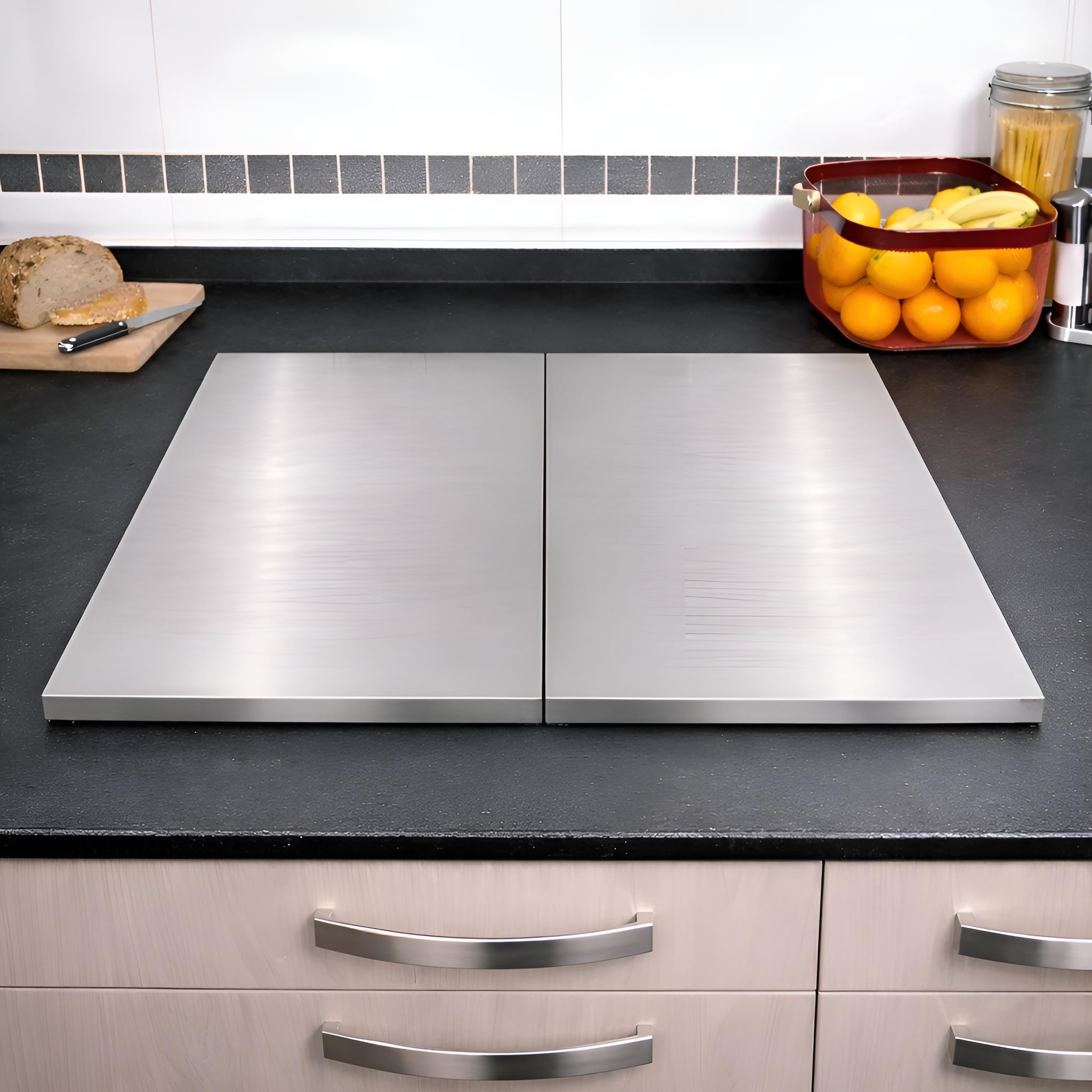 HOMELAY Tapa para vitroceramica. Tapa cocina induccion (No GAS). 55 x 33 x 2,5 cm. Muy resistente. Hecho en España. Protector de vitroceramica, cubrevitrocerámicas (2, Acero Inoxidable) — view 2