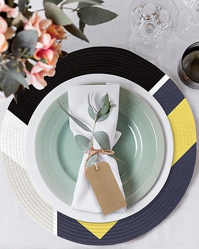 Miniatura 3 de Juego de 6 manteles individuales redondos para mesa de comedor, diseño geométrico abstracto, manteles individuales circulares lavables de tejido