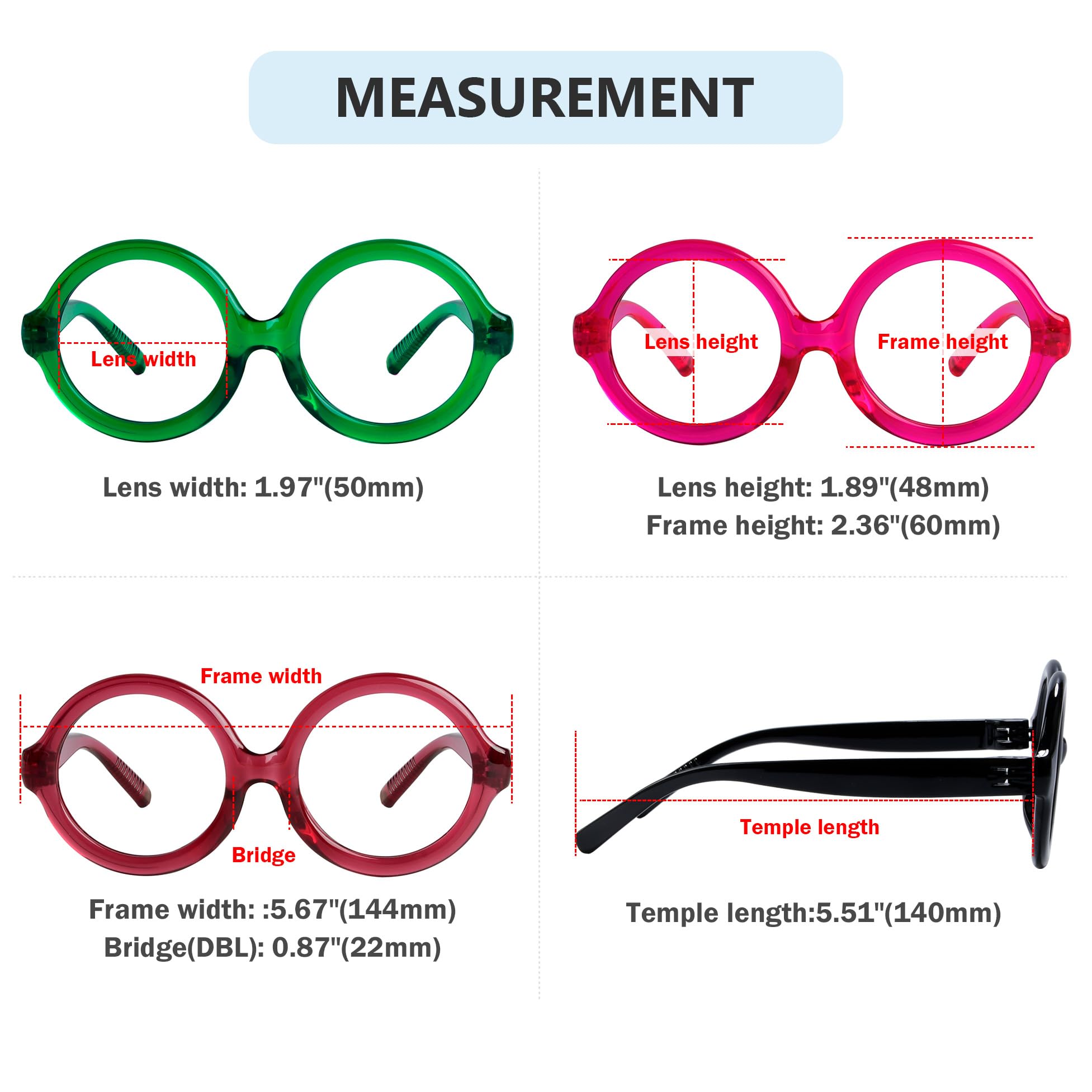 Eyekepper Occhiali da lettura tondi enormi con cerniere a molla senza viti, senza metallo, confezione da 6 lettori per donne oversize