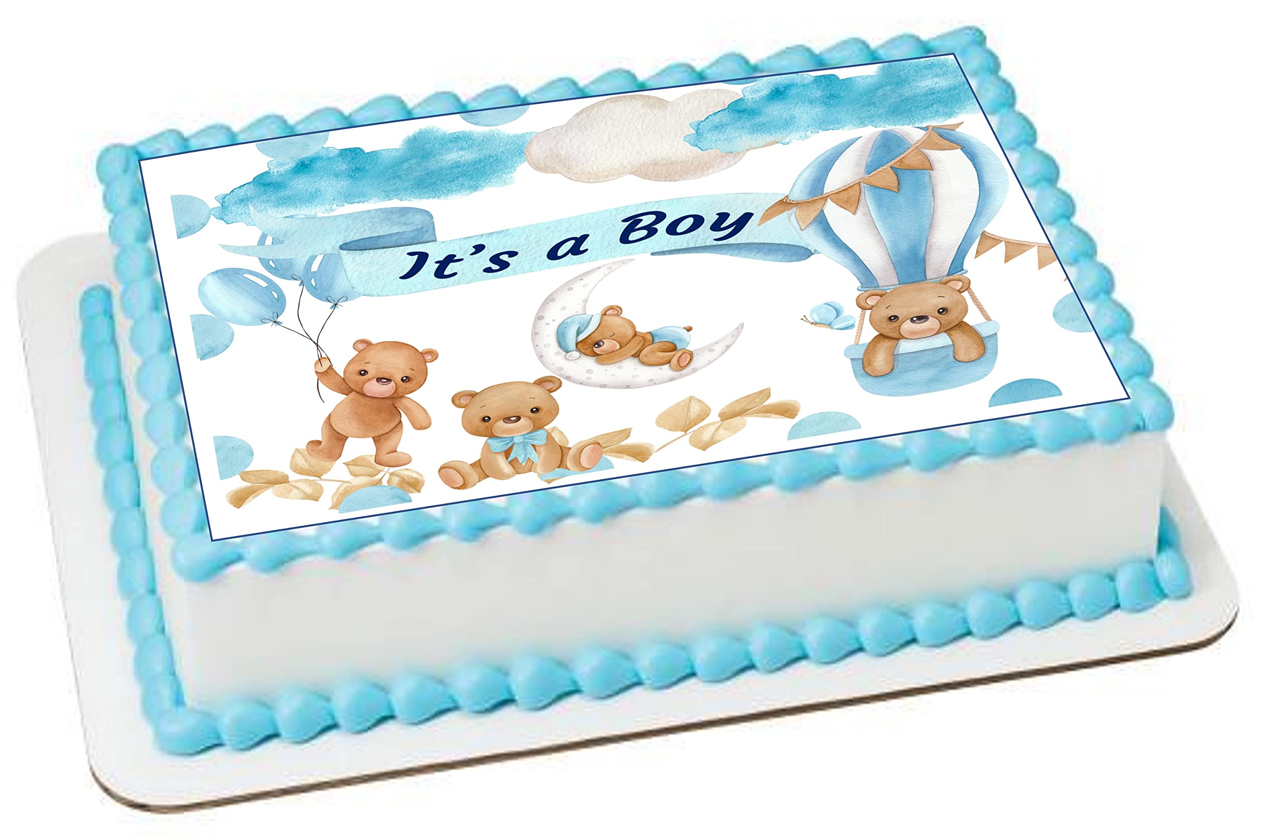 TEDDY BEAR baby shower edible cake topper image - Baby BEAR Cake Topper Icing sheets/Welcome baby edible decoration 1/4 sheet + 15 circles 2