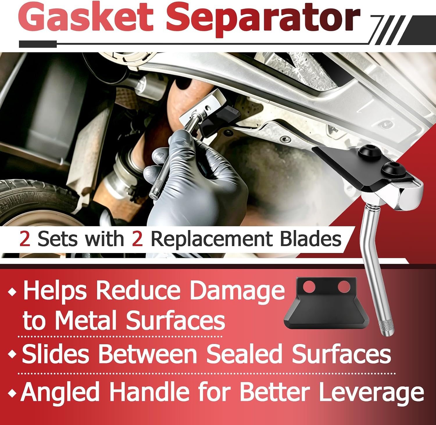2 Sets Gasket Separator Tool Compatible with Lisle 50210, with 2 Angled Wedge Blade Replacement Blades, for Oil Pan Differential Cover Transmission Pan Separation