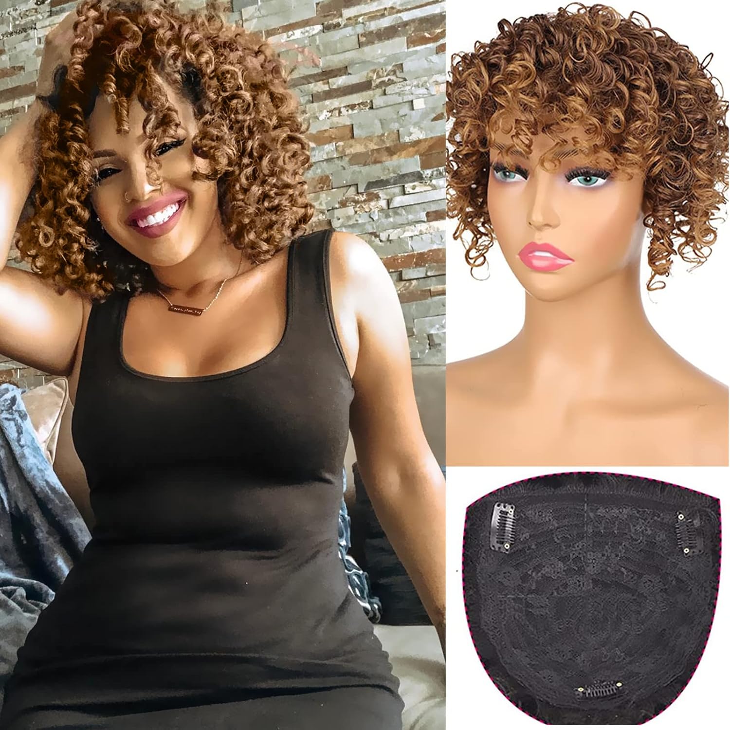 Light Brown Short Afro Kinky Curly Synthetic Hair Toppers