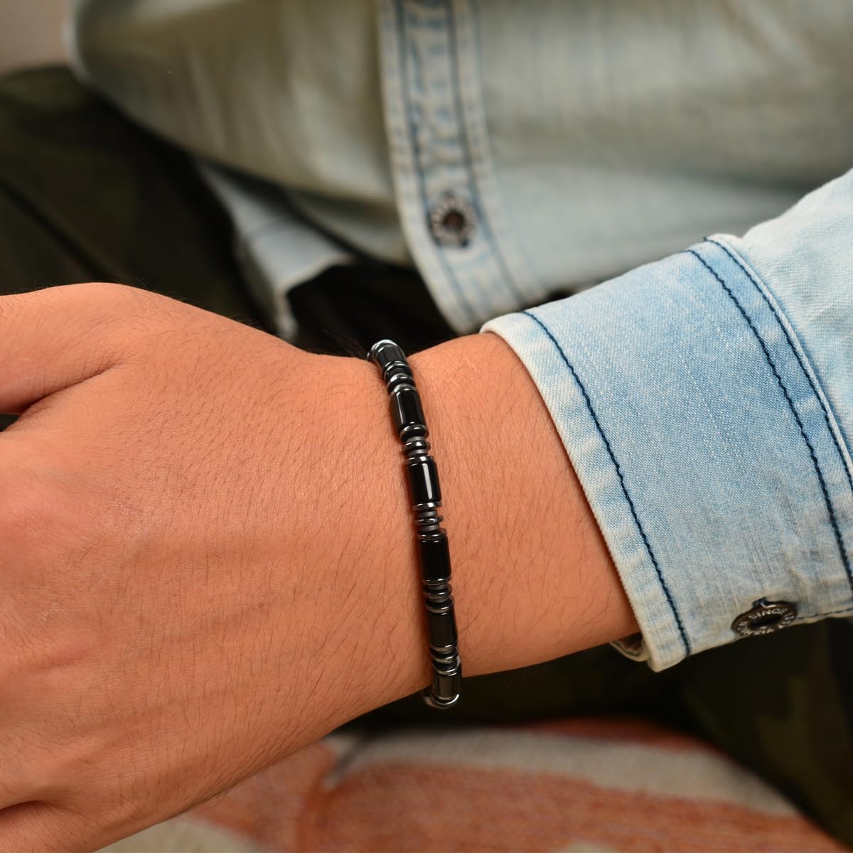 Chakra Protection Mens Bracelet with Black Agate and Hematite, Matched with Thickened Stainless Steel Adjustable Chain Ideal Mens Jewelry for Yourself Father and Friends Bracelets for men - Image 4