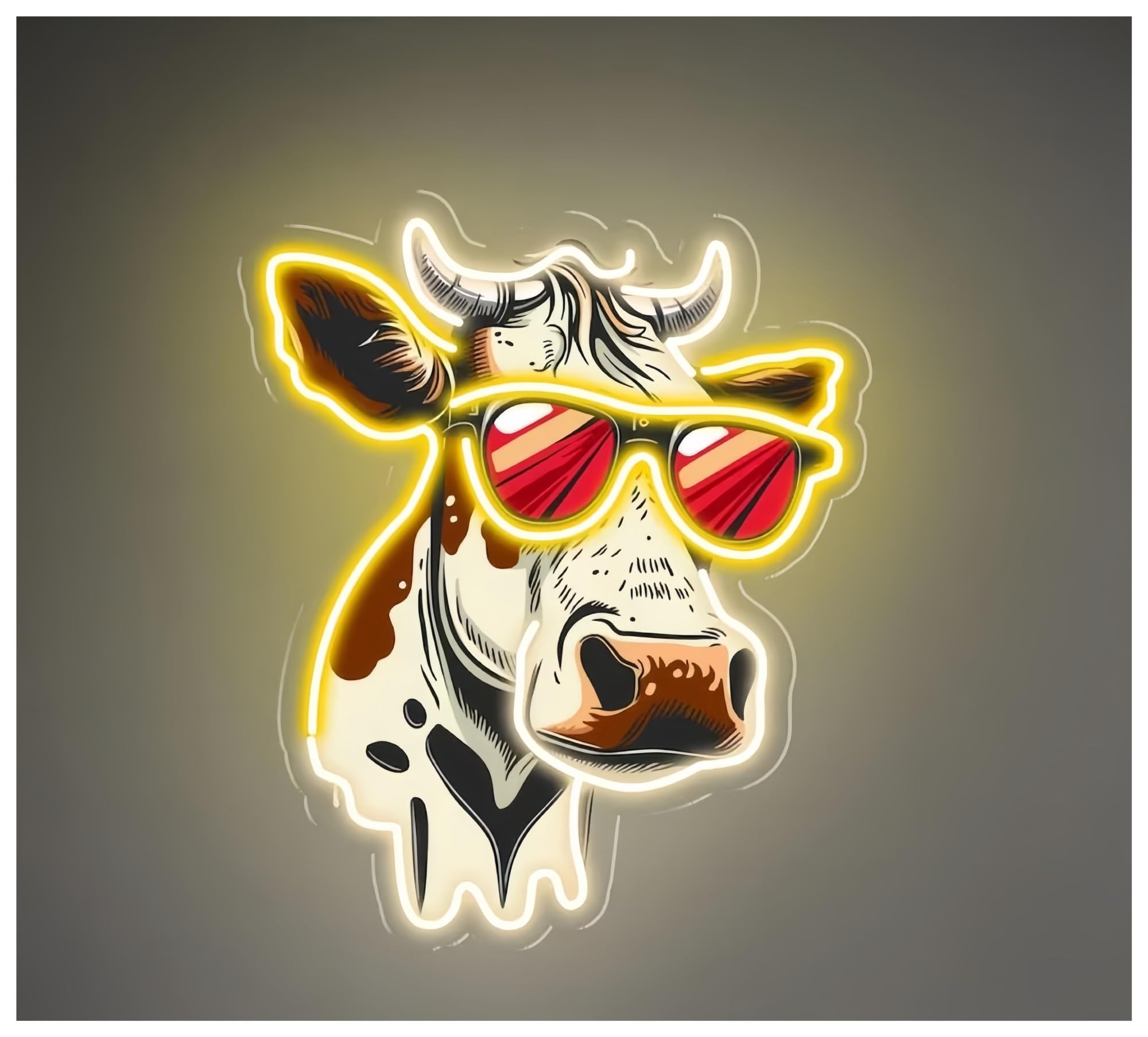 SHOUXI Sign Lamp Cartoon Cow Neon Sign, Cow with Cool Sunglass Neon Sign, Home Bedroom Decor(B,60cm)