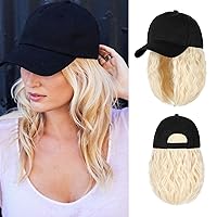 Vista 12 de Peluca de gorra de béisbol para mujer, gorra de béisbol con extensiones de cabello, gorra ajustable adjunta de 24 pulgadas de largo, ondulada
