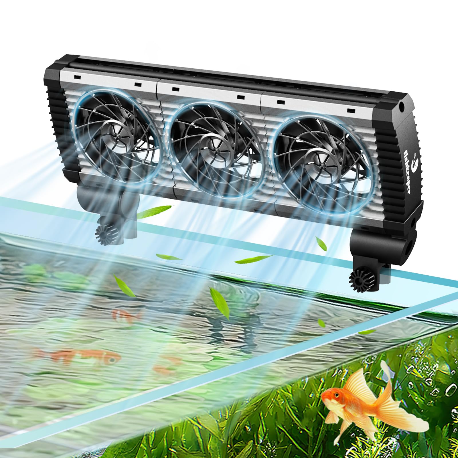 fishkeeper Aquarium Chiller Fan - 3600 r/m Powerful Wind Quiet Fish Tank Cooling Fan, 5 Speeds, 3 Timer Modes, 180° Wide Angle Adjustable Aquarium Cooler Chiller with Smart Controller (12W, 3 Heads)