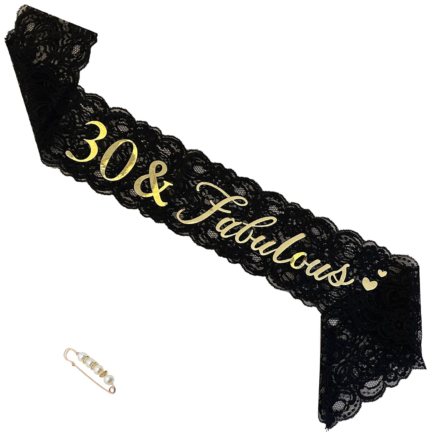 'Dirty Thirty' Lace Sash Black, 30th Party Favors Supplies and Decorations (Dirty Thirty,Black Gold)
