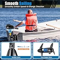 Vista 3 de Motor de arrastre eléctrico de empuje de 12 V, 800 W, 1.2 HP, motor de arrastre de agua salada montado en el popa con mango ajustable para kayaks