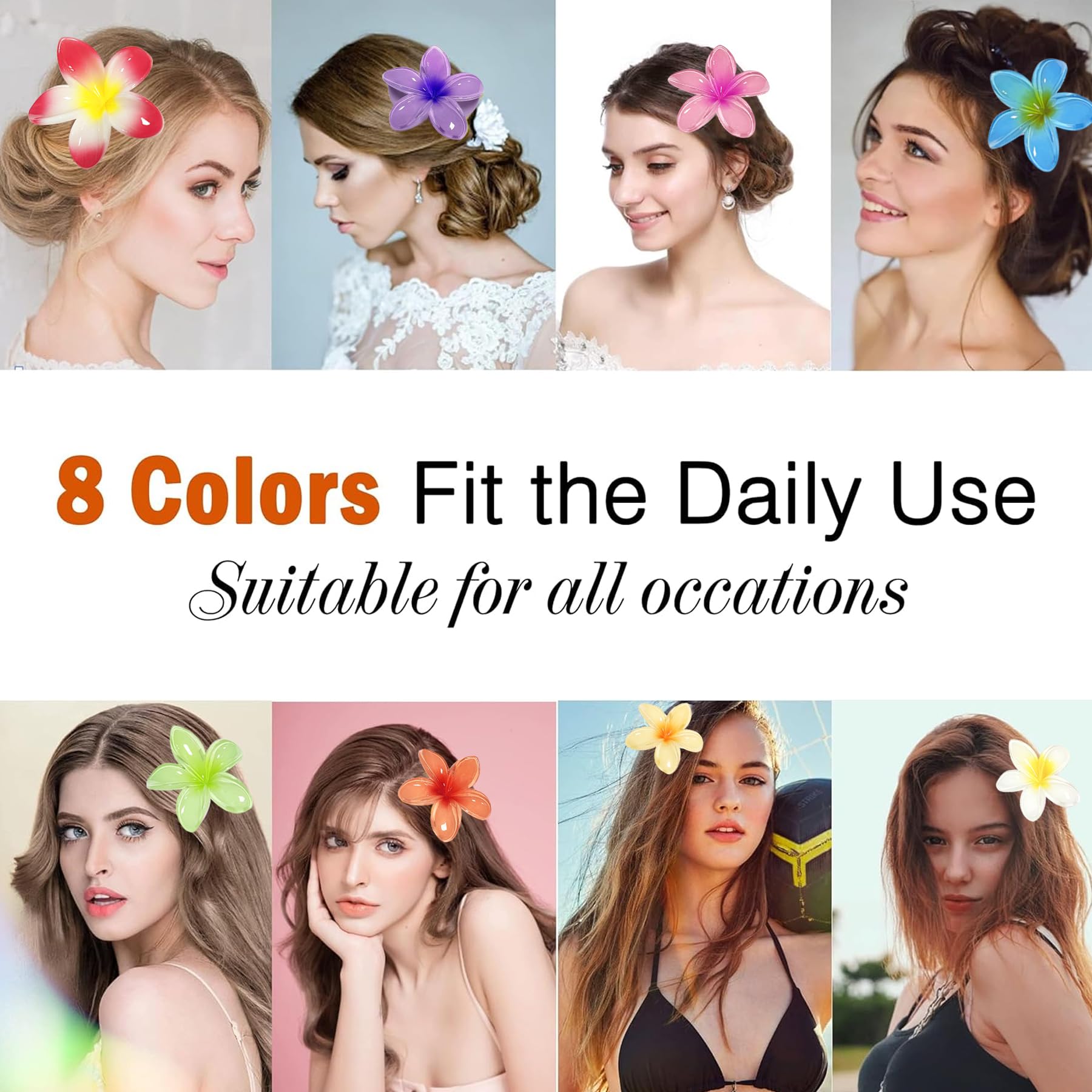 YeahBoom 8 Pezzi Mollette Capelli Grande a Fiore, Pinze Antiscivolo in Plastica per Donne e Ragazze con Capelli Spessi, Fermagli Artiglio con Fiori