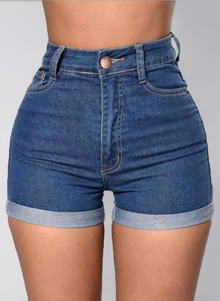 JMITHA Short en Jean Femme Taille Haute Short D'éTé en Denim Extensible