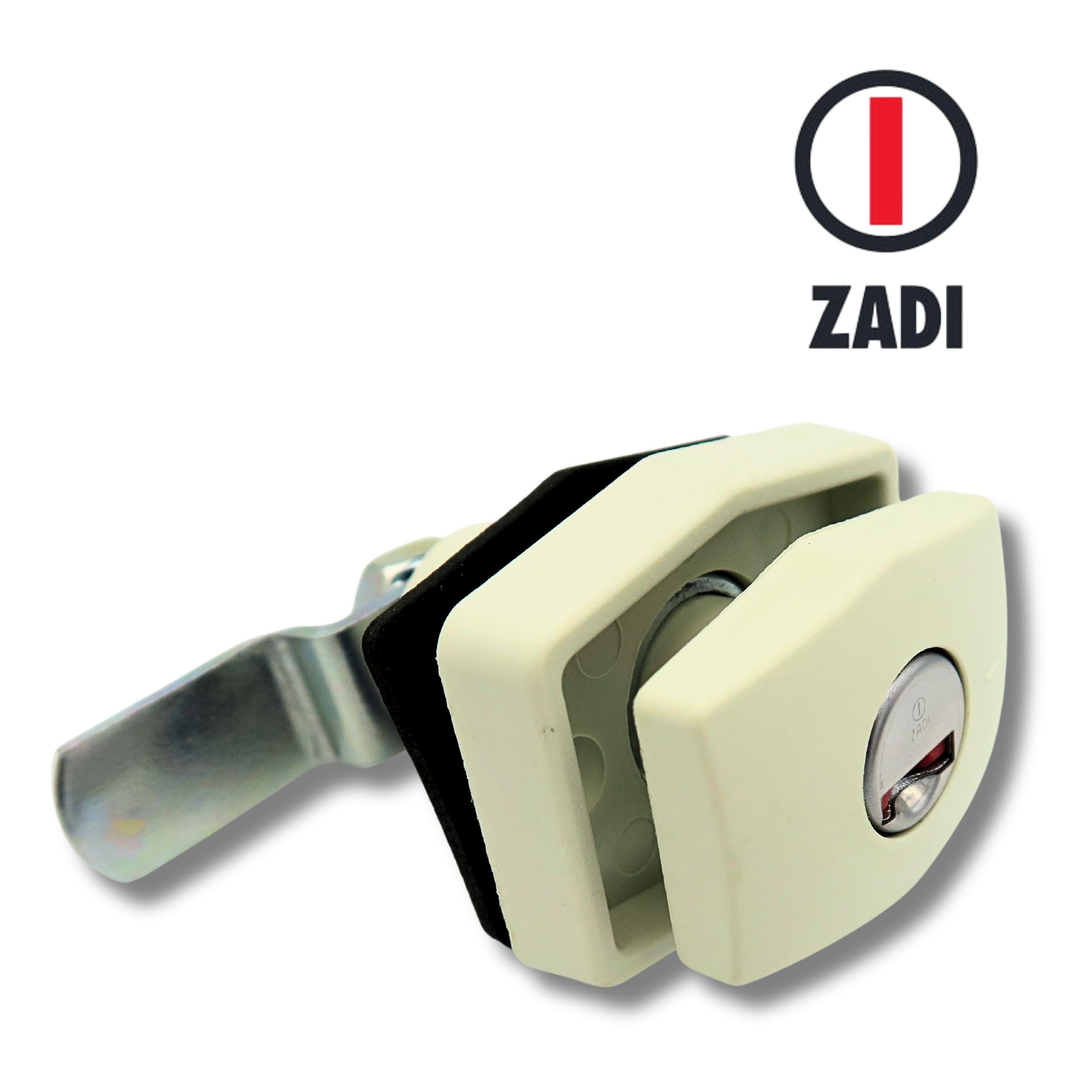 Serrure Zadi Push pour camping-car, caravane et hayon - 45 mm profondeur d'encastrement - Blanc avec cylindre et 2 clés