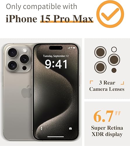 Miniatura 2 de GVIEWIN Funda para iPhone 15 Pro Max floral, con protector de pantalla y protector de lente de cámara, PC duro + TPU parachoques a prueba de golpes,