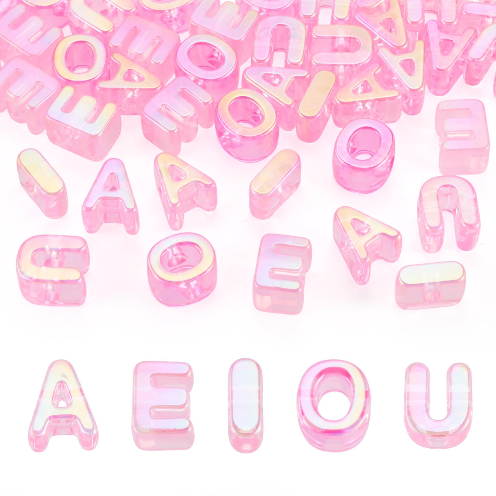 Craftora 50pcs Vowel Letter Beads Pink Initial Beads