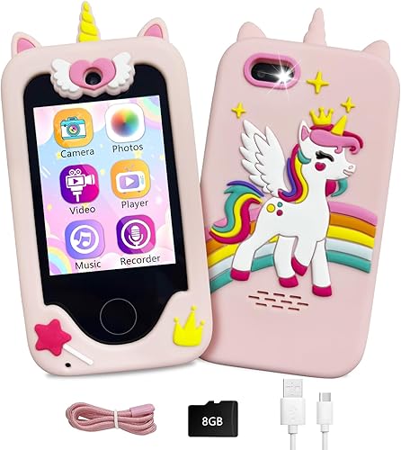 Juguetes para teléfonos inteligentes para niños, regalos de unicornios AOOKYMEL para niñas de 6 a 8 años, pantalla táctil, reproductor de MP3,