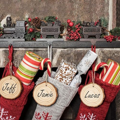 Miniatura 6 de 50 piezas de rebanadas de madera natural de 2.4 a 2.8 pulgadas, círculos de madera sin terminar con agujeros, corteza de árbol, discos de troncos