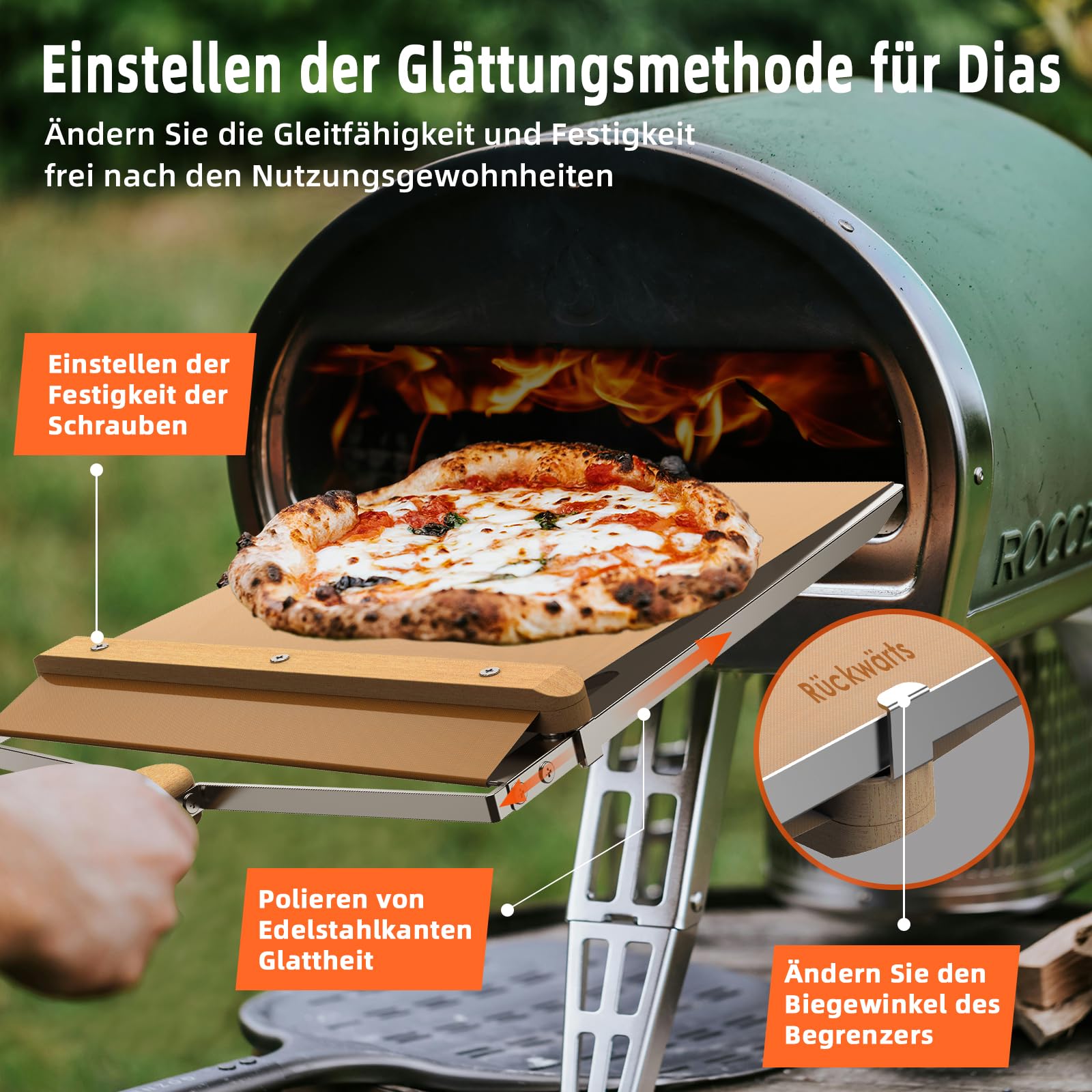 Rutschender Pizzaschieber aus Edelstahl und Holz, Antihaftbeschichteter Pizza Slider mit Massivholzgriff, 14,37" x 11,22" Pizzaschaufel, Pizzaschieber Set mit Zusätzlichen Schrauben und Ersatz-Teflon-