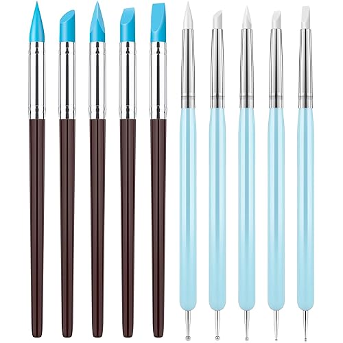 Clatoon 10Pcs Silicone Clay Sculpting Tool, Modeling Dotting Tool & Pottery Craft use for DIY Handicraft, Silicone Brush, Sculpture Pottery, Nail Art