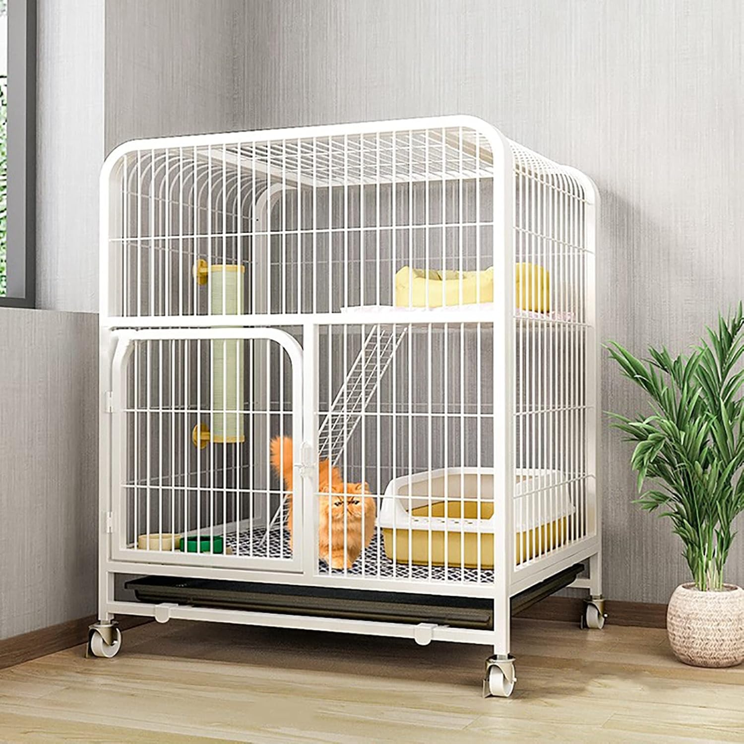 Cat Cages Indoor Litter Dog Playpens Caves Houses Box Kitten Cage Cats Outdoor Enclosures,Large Cat Cage on Wheels - 2-Tier Playpen for Cats, Chinchillas & Ferrets - Indoor/Outdoor with Ramp