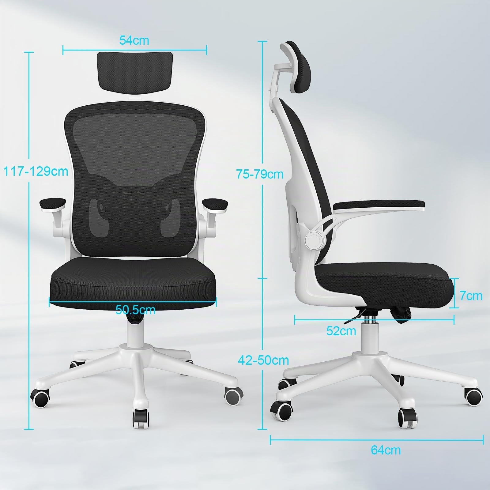 naspaluro Bürostuhl, Ergonomischer Schreibtischstuhl mit Verstellbarer Armlehnen, Kopfstütze, Lordosenstütze, Höhenverstellung… – Ansicht 7