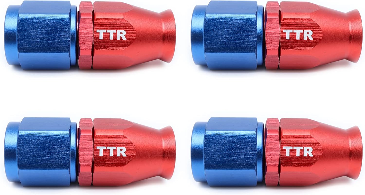 TT Racing PTFE Brake Fittings Hose Adapter Teflon Straight 45 90 Degree Set 4 Fittings Kit 80-4-P (AN10- Straight, Red/Blue) 80-001-10_4