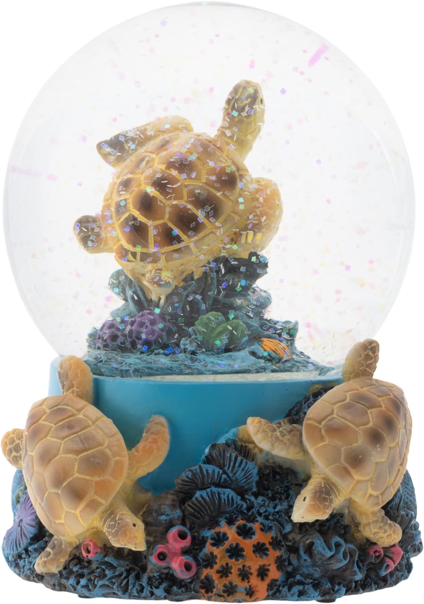 Coral Reef Sea Turtles 100MM Sturdy Wind Up Musical Glitter Water Snow Globe Tabletop Dresser Nightstand Figurine Decoration Plays Tune Wonderful World