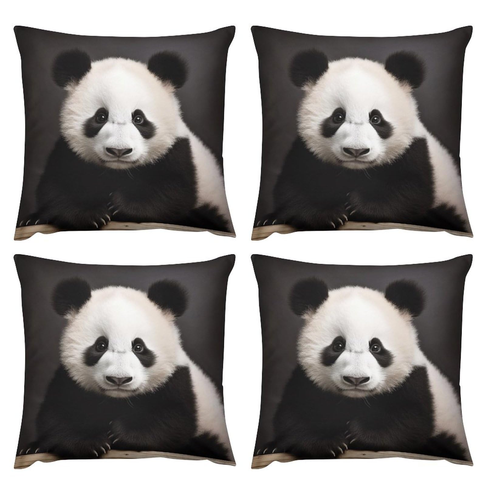 Housses de coussin panda noir et blanc : taies carrées peluche salon déco canapé x4