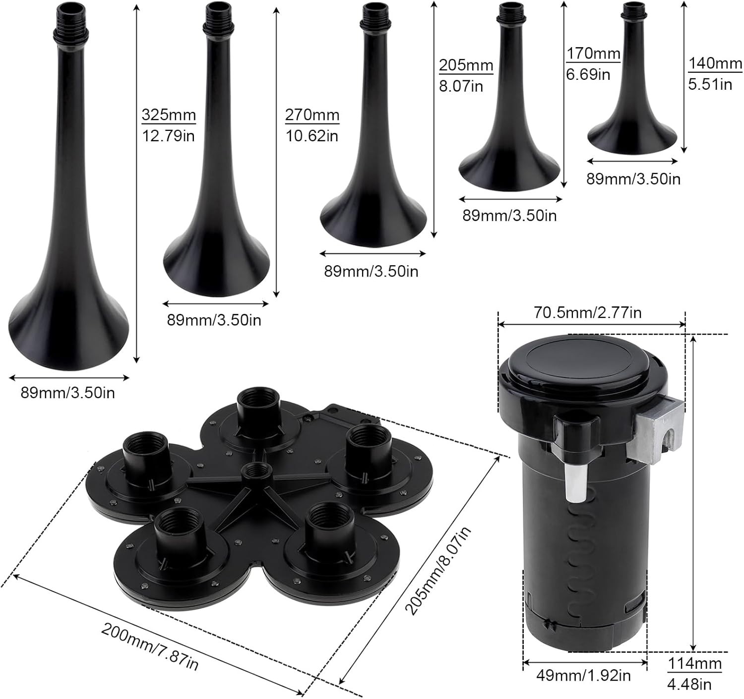 Train Horns Kit, 12V Air Horn for Truck, 185dB Super Loud Five Trumpet Air Horn with Compressor for Vehicle Car SUV Trucks Pickup Trains Lorrys Cars Boats, Black