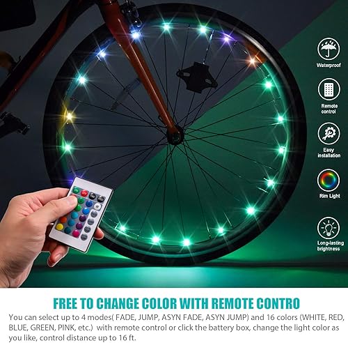 Miniatura 4 de Waybelive 2 Pack LED Bike Wheel Light, Remote Control Bicycle Tire LED Light, Wheelchair Light, 16 Color Change by Yourself, Waterproof, Super