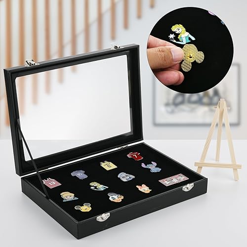 Miniatura 3 de Estuche de exhibición de pines a prueba de polvo de piel sintética de 11 x 8 pulgadas, marco de caja de sombra con ganchos y marco de madera para