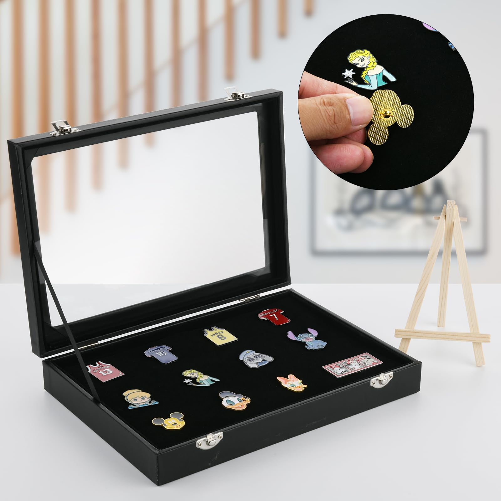 2-teiliges Emaille-Pin Display – Schwarze Schattenboxen 27,9x27,9 Cm & 17,8x22,9 Cm Für Wand & Tisch