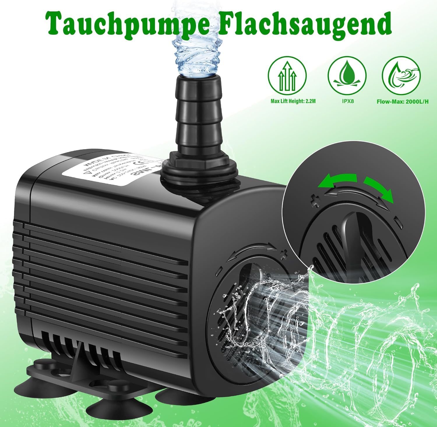 Pompe à Eau Submersible Lnicez 50W 3500L/H - Ultra Silencieuse Pour Bassin, Fontaine, Aquarium