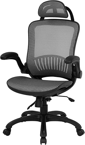 Silla de oficina ergonómica de malla, silla de computadora con soporte lumbar, reposacabezas y brazos abatibles, giratoria, ajustable, para adultos,