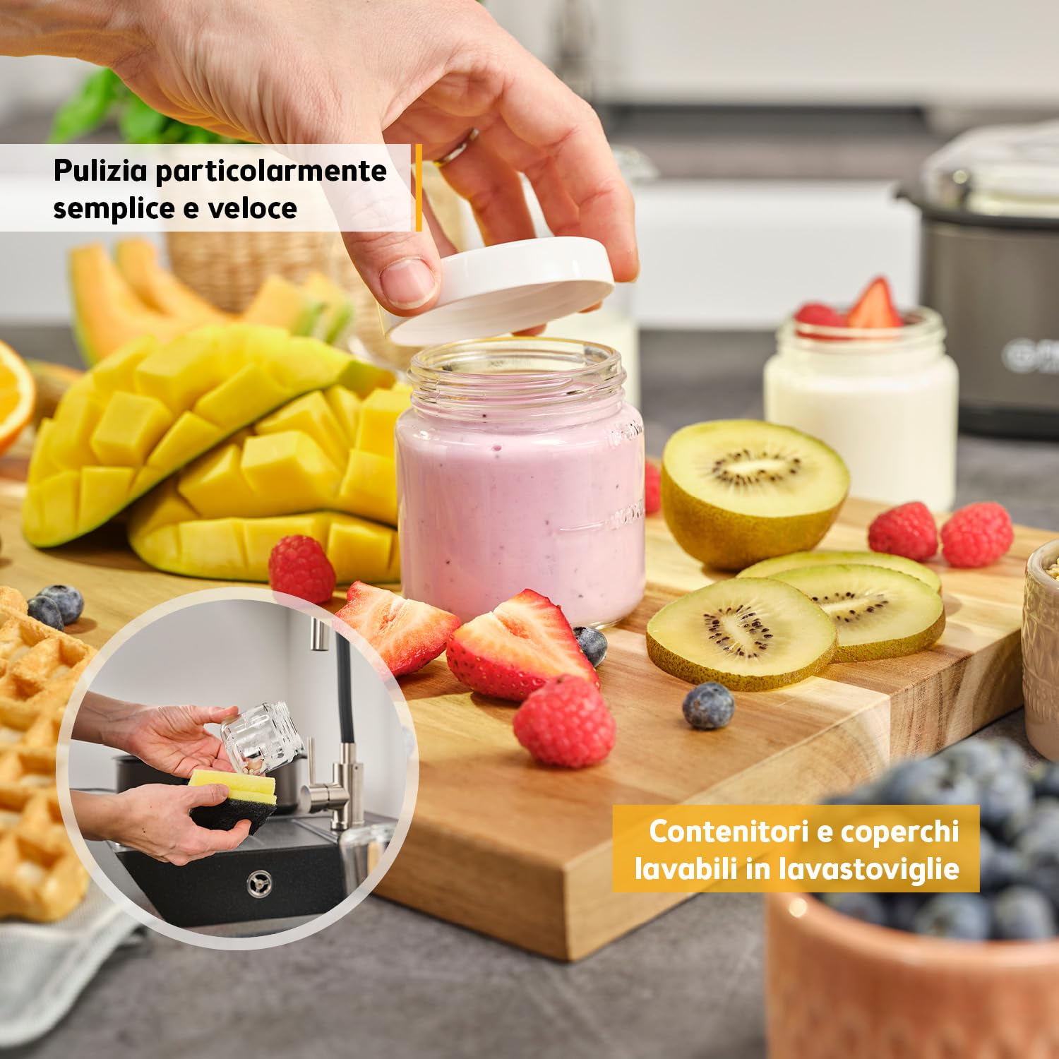 TZS First Austria Preparatore di Yogurt Elettrico - 8 vasetti in vetro da 180 ml (1,4 L) - Temperatura regolabile fino a 55 °C - Display LED - Spegnimento automatico - Timer 48 h - BPA-free