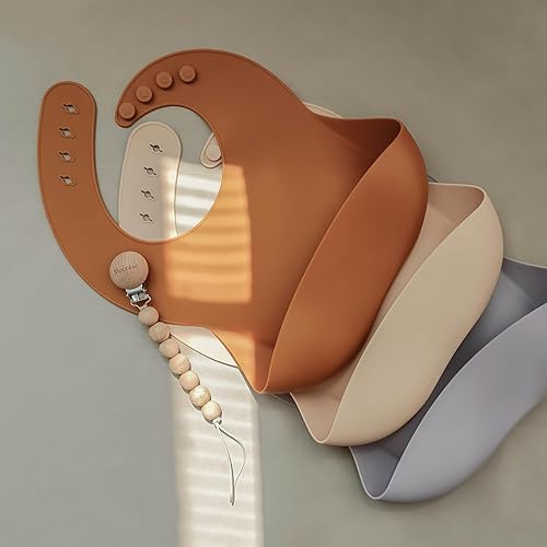 Miniatura 8 de Moonkie Juego de 2 baberos de silicona para bebé, sin BPA, impermeables, baberos de silicona suaves y flexibles para bebés y niños pequeños (malva