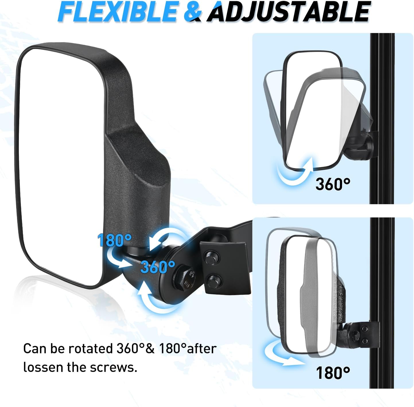 Nilight UTV Side Mirrors Compatible With 2015-2023 Polaris Ranger 1000 Can-Am Defender Maverick Trail Pro-Fit Cage Profiled Tube Adjustable Break-Away Rear View Mirror - Image 3