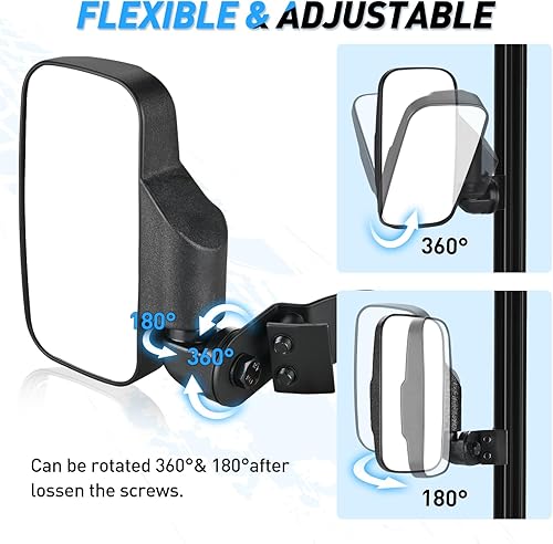 Miniatura 3 de Nilight UTV - Espejos laterales compatibles con Polaris Ranger 1000 Can-Am Defender Maverick Trail Pro-Fit Tubo perfilado ajustable con tubo