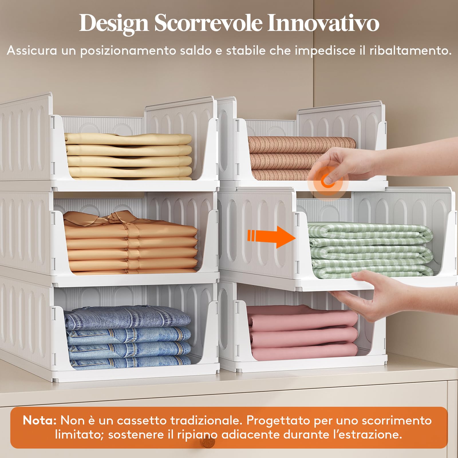 Lifewit Organizer Armadio Interno, Impilabili Contenitori per Vestiti, Contenitori con Cassetti Salvaspazio Estraibile, Scatole Portaoggetti per Cucina, Bagno e Camera da Letto, 24L, Bianco, 5 Pezzi