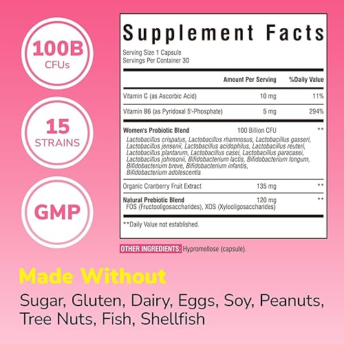 Miniatura 4 de Probióticos para mujeres, 100 mil millones de UFC, 15 cepas, suplemento diario probiótico y prebiótico con arándano orgánico para apoyar la salud