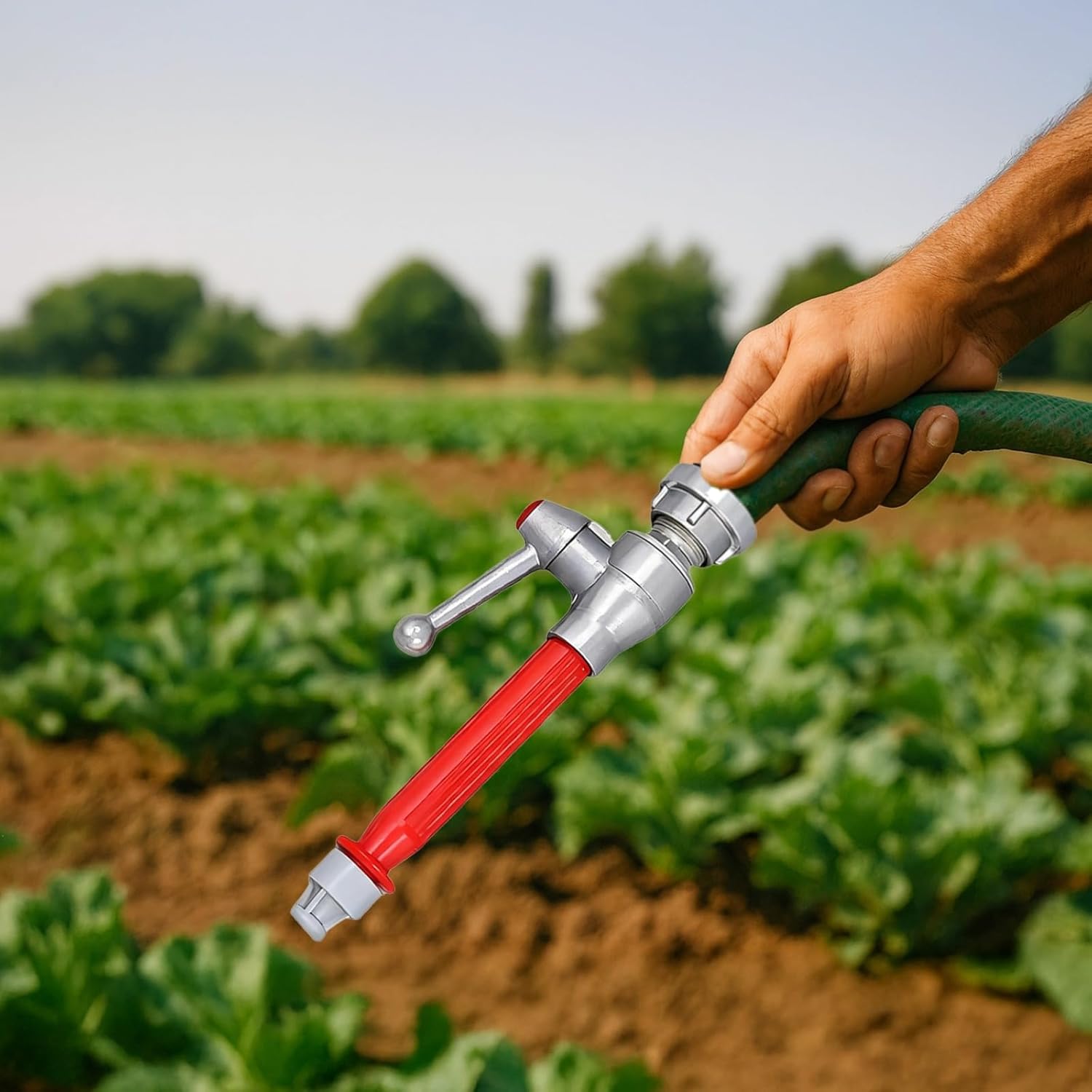 13.8 in Aluminum Water Gun, Internal Buckle, Direct Current Switch, Fire Fighting Equipment, Silver & Red, Pressurized Nozzle