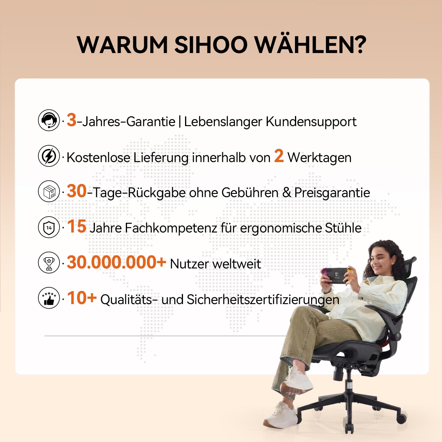 SIHOO Bürostuhl Ergonomisch, Schreibtischstuhl mit 4D Dynamischer Lordosenstütze, Breiter Kopfstütze & Klappbaren Armlehnen, Neigung 90-135°, Schwarz