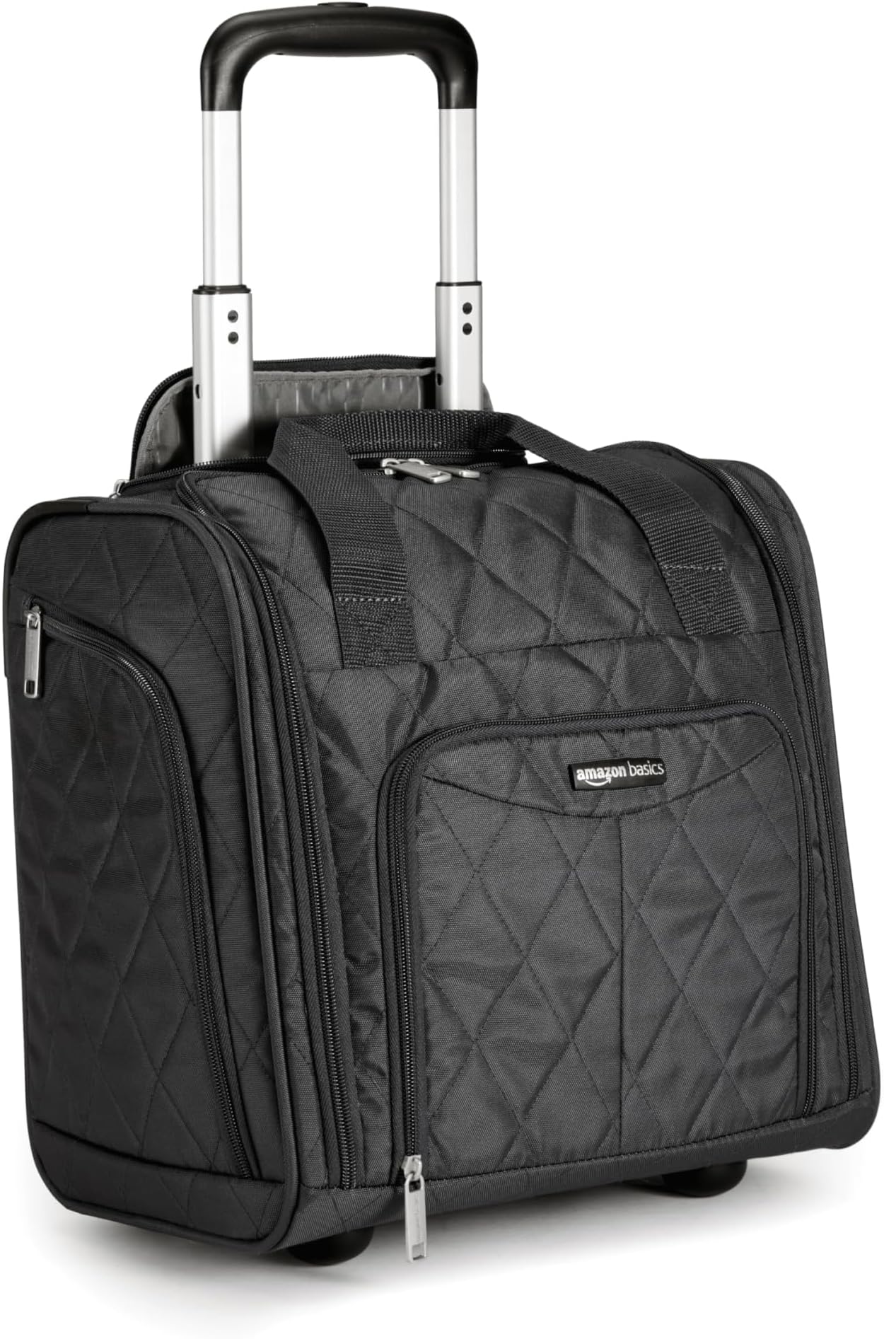 Amazon Basics Underseat Travel Luggage/Suitcase with Telescopic Handle and 2 in-line Skate Wheels - 35.5 cm, Black Quilted