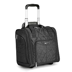 Amazon Basics Underseat Carry On Luggage with Wheels - 14 Rolling Travel Bag Black Quilted