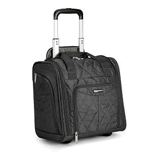 Amazon Basics Underseat Carry On Luggage with Wheels - 14 Rolling Travel Bag Black Quilted