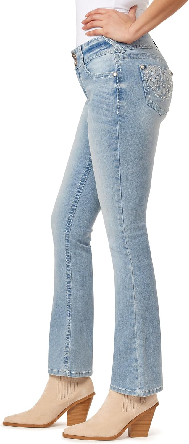 WallFlower Womens Luscious Curvy Bootcut Mid-Rise Bling Insta Stretch Juniors Jeans (Standard and Plus)