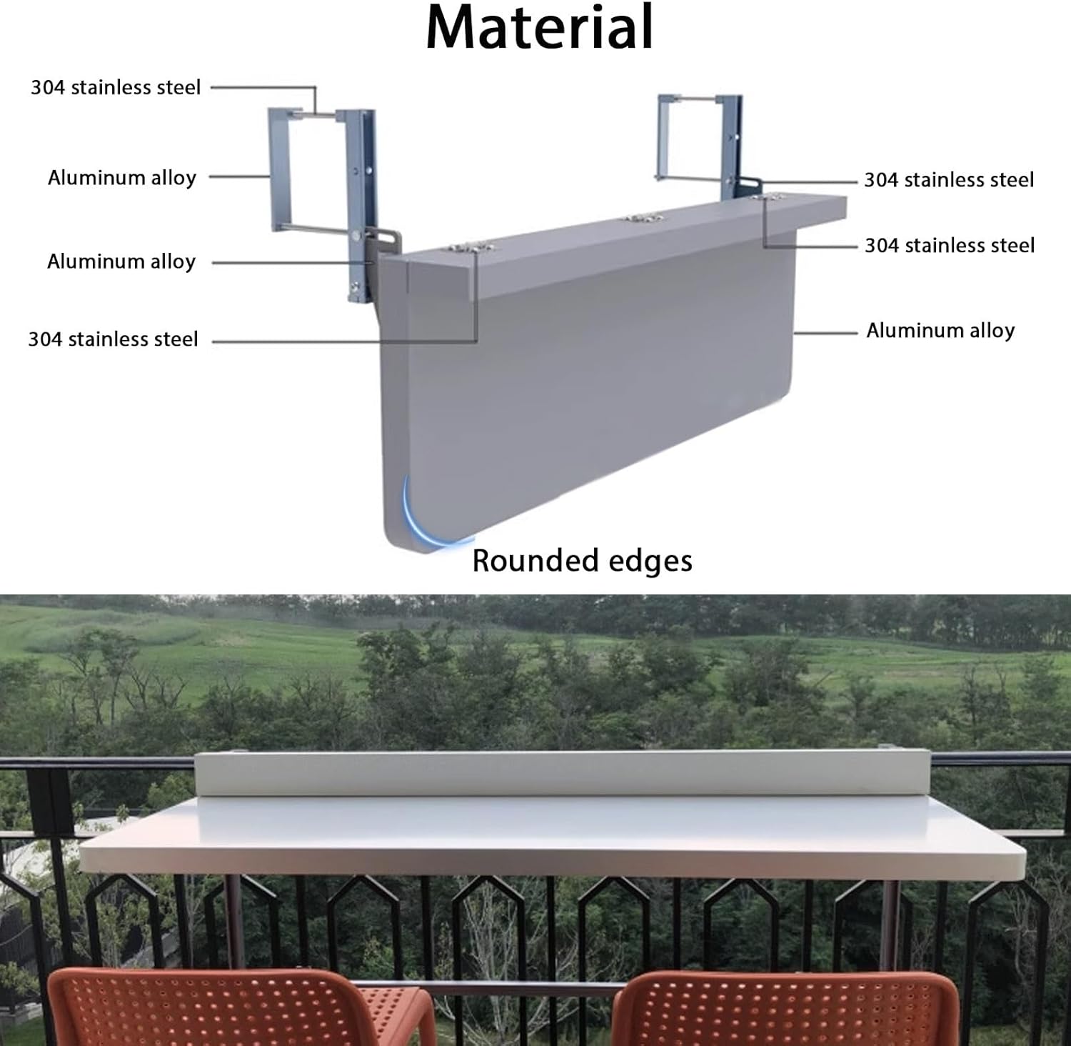 32 40 47in Balcony Railing Table Saving Space Folding Deck Table 5 Height Adjustable Patio Bar Tables Balcony Decor Furniture for Apartments Outdoor Hanging Table Railing Shelf(White,39.4x15.7in)