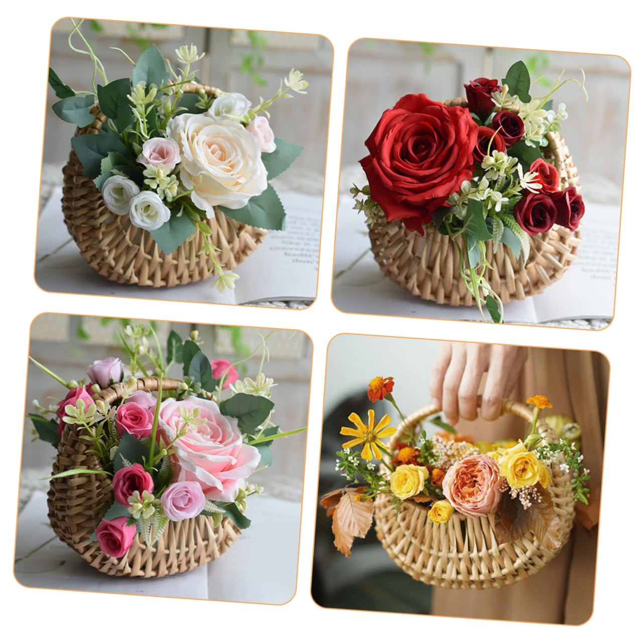 Abaodam 2 Set Cesto Di Fiori in Rattan Cestini Portaoggetti Cestino Cestini Di Vimini Grandi Cesti Di Vimini Impianti Nozze Portafiori Decorativo Salice 2 Pezzi*2