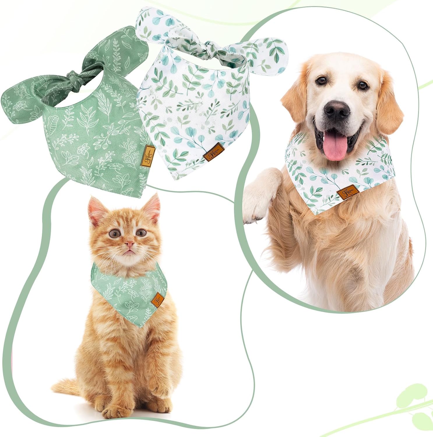 JarThenaAMCS 2Pcs Boho Dog Bandanas Sage Green Eucalyptus Leaves Triangle Fabric Pet Scarf Adjustable Puppy Neckerchief Dog Bib for Small Medium Large Dogs Cats Costume Accessories image 3