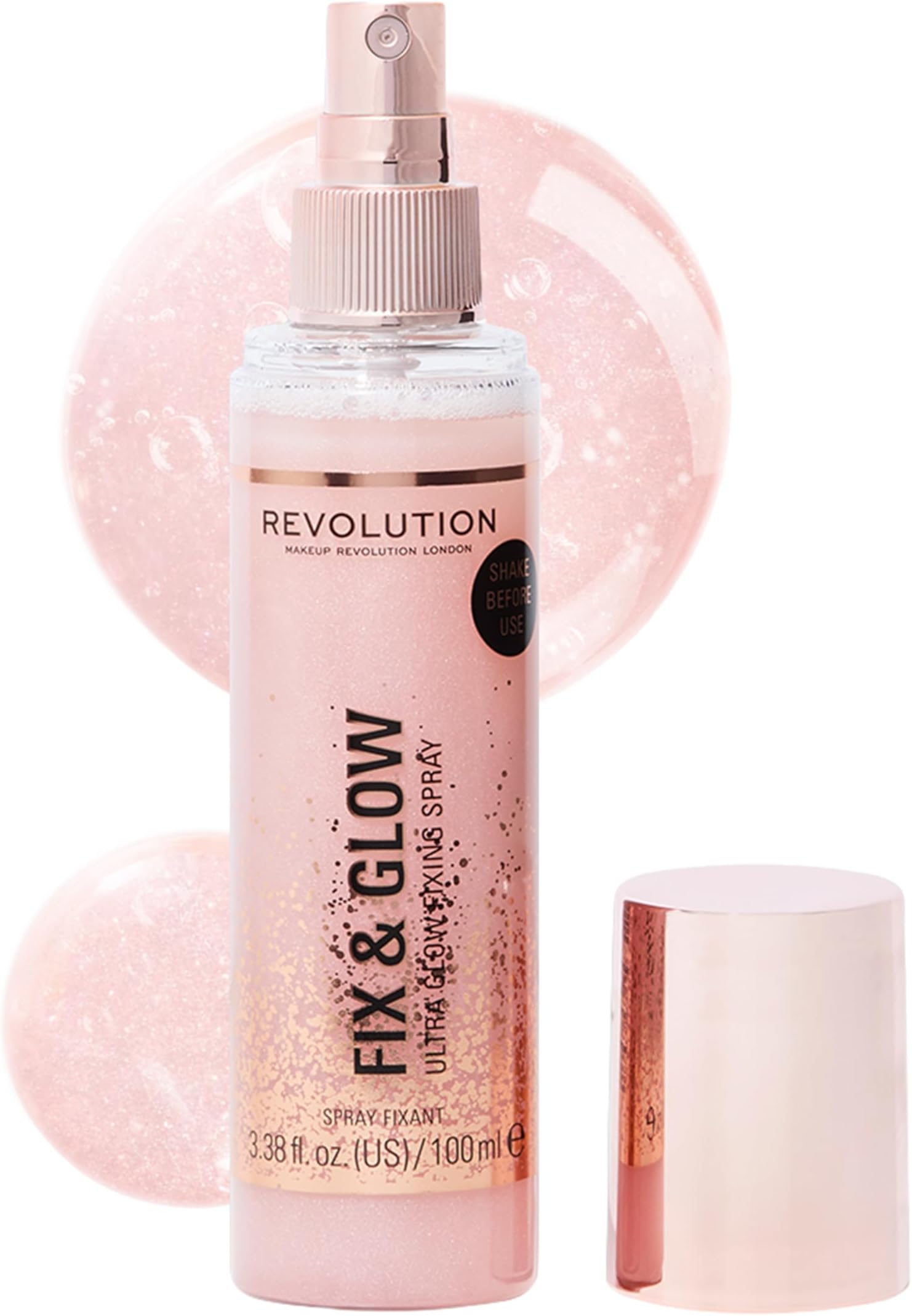 Makeup Revolution Makeup Fixer Spray Glow After Makeup | Fix & Glow Shimmer Makeup Fixer | Dewy Finish Make Up Fixer Spray | Setting Spray for Makeup Long Lasting | Hydrates & Refreshes Skin - 100 Ml.